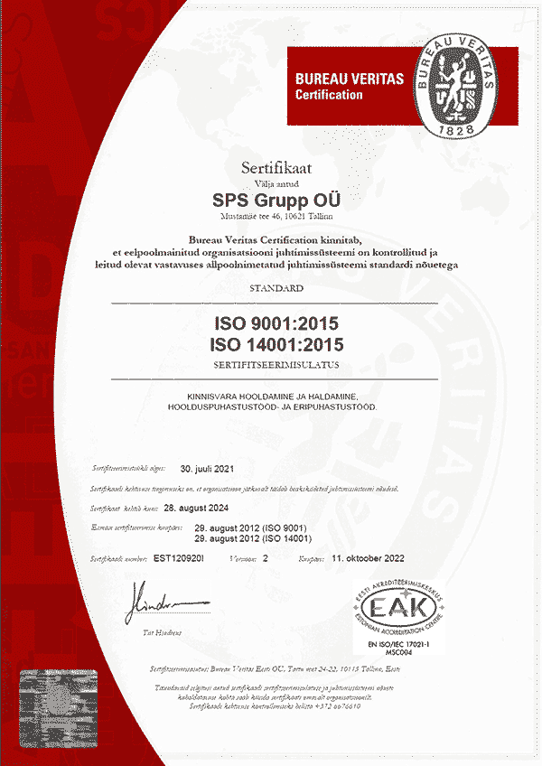 SPS Grupp ISO sertifikaadid